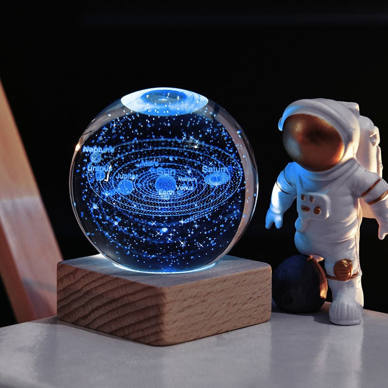 Kristallen Lamp 3D K9 Kristal 6cm LED Houten Basis Nachtlamp Sfeerverlichting Decoratie Cadeau Bureau Woonkamer