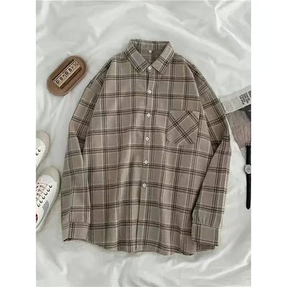 Dames Oversized Overhemd Geruit Khaki Groen