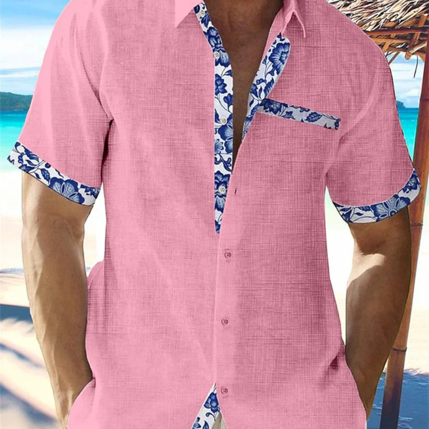 Mannen Zomershirt Korte Mouw Bloemenprint