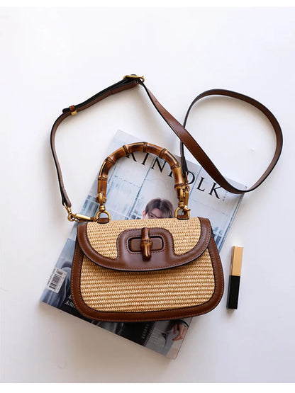 Bamboe Handtas Elegante Cognac Kleur