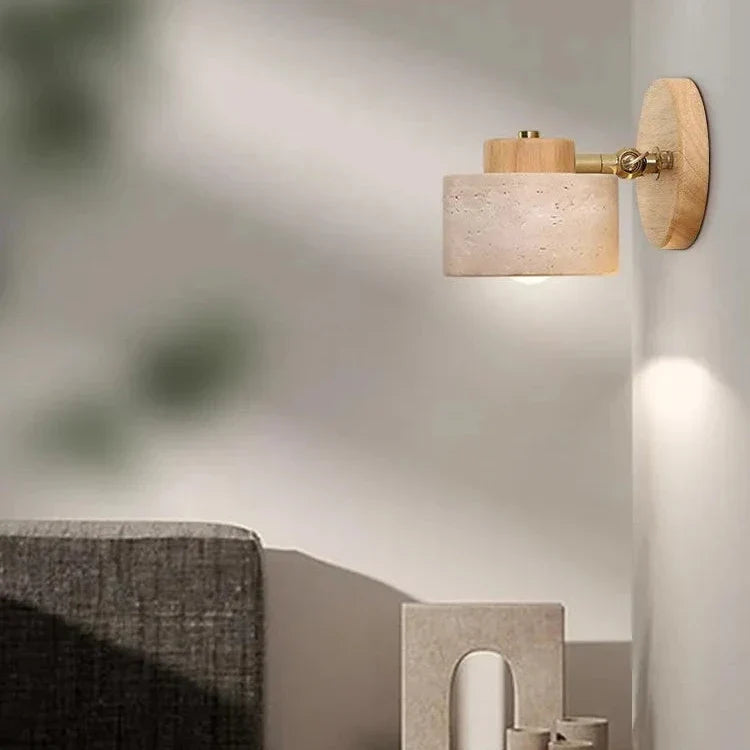 Wandlamp Travertin Steen LED E27 3000K Japandi Compact Rond