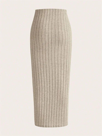 Midi Kokerrok Hoge Taille Ribgebreid