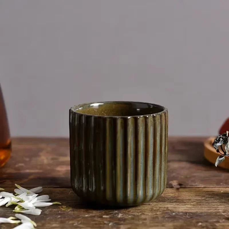 Japandi Theekop Keramiek Gestreept Retro Japanse Stijl Koffiemok Sake Kopje Porseleinen Theekopje Wijnmok Huishouden Middagthee