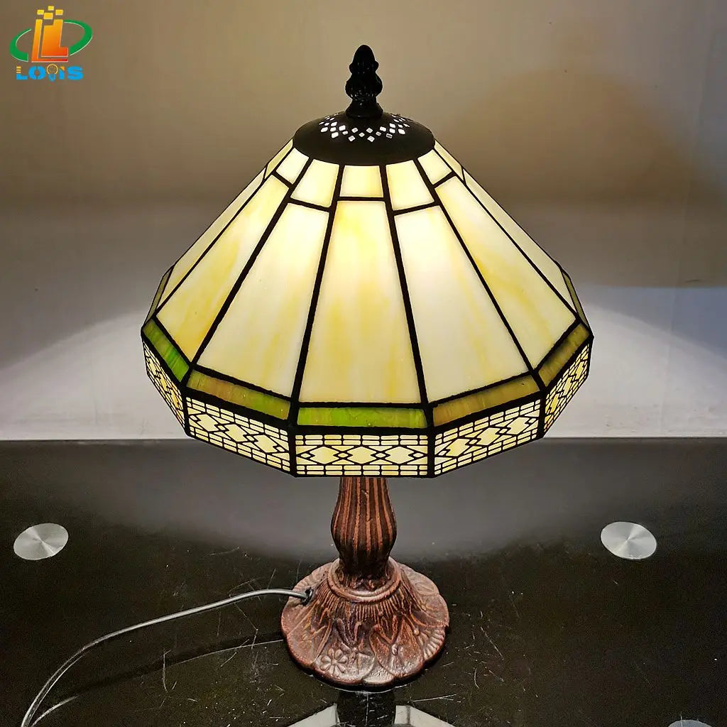 Tiffany Tafellamp Gebrandschilderd Glas 22cm Groen Geometrisch Woonkamer Bureau Slaapkamer Vintage Nachtlamp Nachtkastlamp Sfeerlamp E27