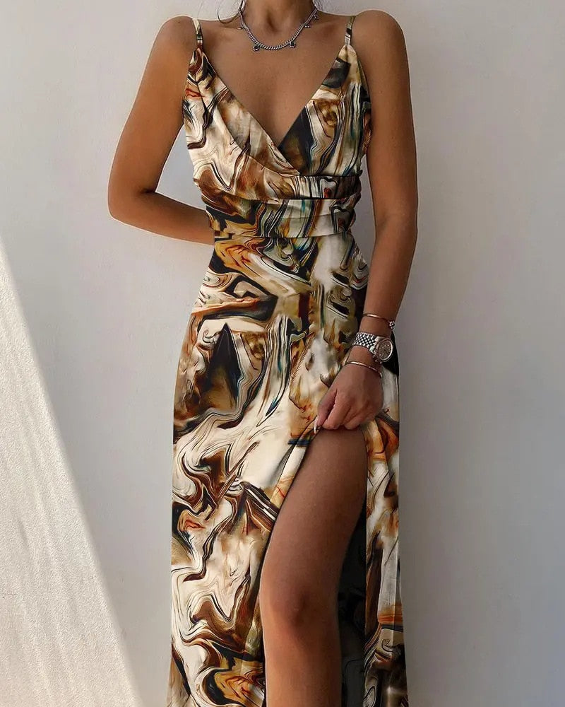 Dames Maxi Jurk met Split en Elegante Drapering