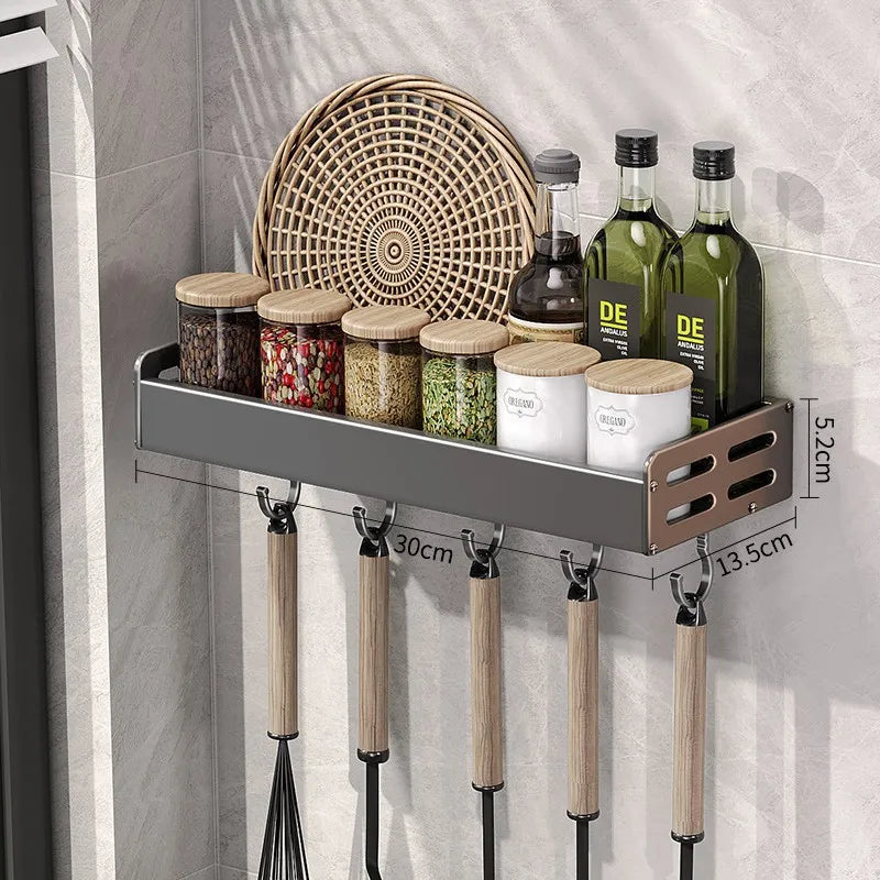 Keuken Wandrek Aluminium 30-50cm Gunmetal Kruidenrek Zonder Boren Ophangrek Keukenorganizer Messenhouder Wandmontage