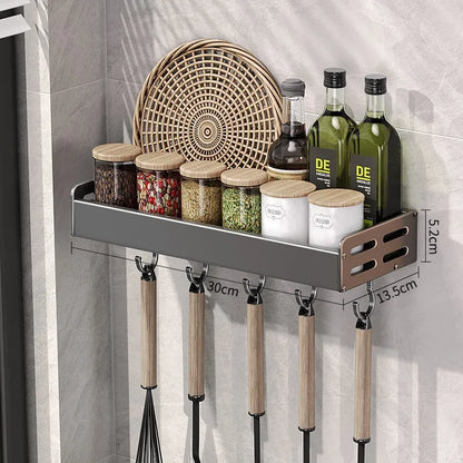 Keuken Wandrek Aluminium 30-50cm Gunmetal Kruidenrek Zonder Boren Ophangrek Keukenorganizer Messenhouder Wandmontage