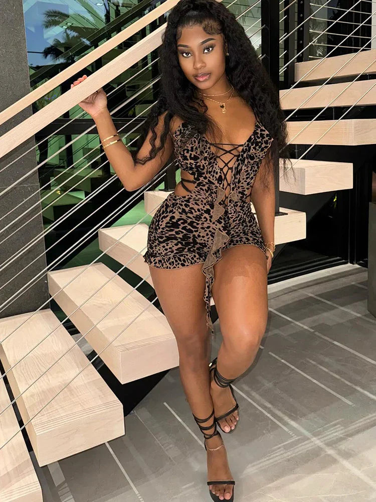 Leopard Romper Zacht Fleece Voering Warme Jumpsuit
