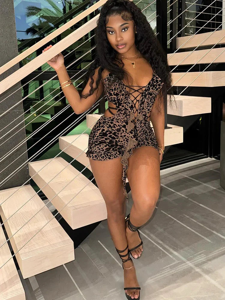 Leopard Romper met Zacht Flocking Luxe Look