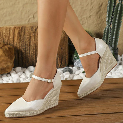 Espadrille Sleehakken Puntneus Enkelband Zomer Sandaal