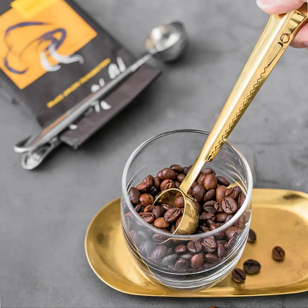 Koffielepel met Clipfunctie – RVS Maatlepel & Zaksluitclip voor Koffie en Thee