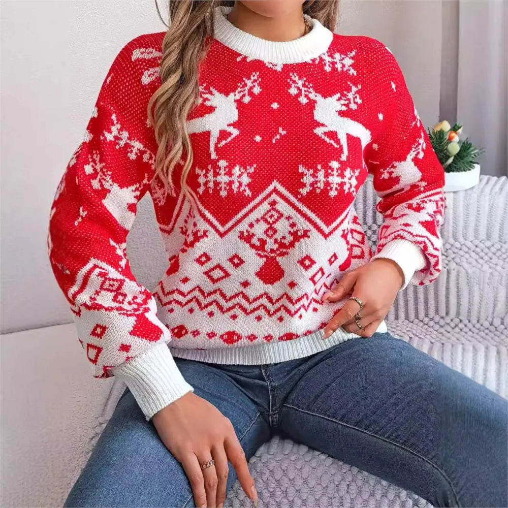 Kersttrui Dames Gebreid Warm Rood Groen Wintercharm