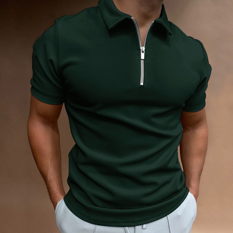 Herenshirt Kort Mouwen Rits Voorzien Zomerkleding