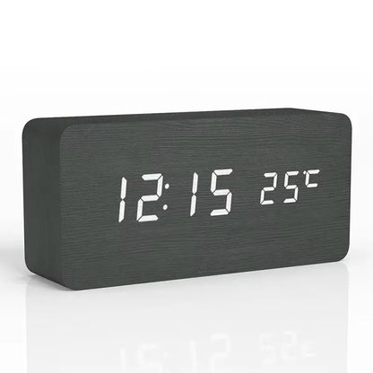 Digitale Wekker Houtlook LED Bamboe Zwart Bruin Temperatuur USB Slaapkamer Bureau 3 Alarmen Instelbare Helderheid 12/24u Tafelklok