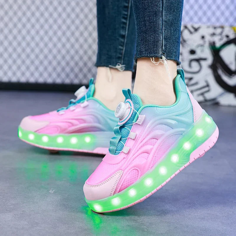 LED rolschaats schoenen USB oplaadbaar roze blauw kindersneakers met wielen lichtgevende skates voor buiten jongens meisjes