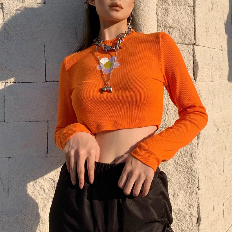 Gebreide Top Dames Oranje Lange Mouwen Casual - StudioMarella
