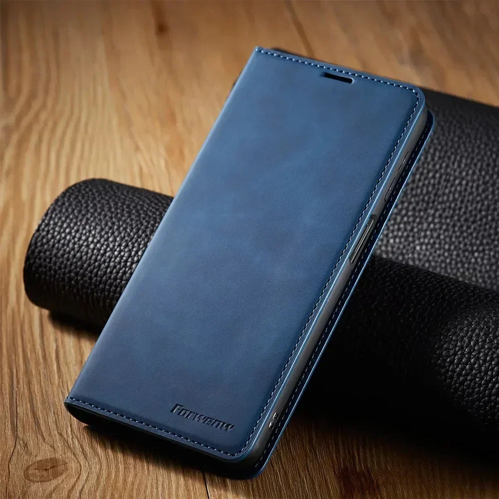 Magnetische Lederen Telefoonhoes Samsung – Stijlvolle Bescherming met Flip-Cover en Kaarthouder