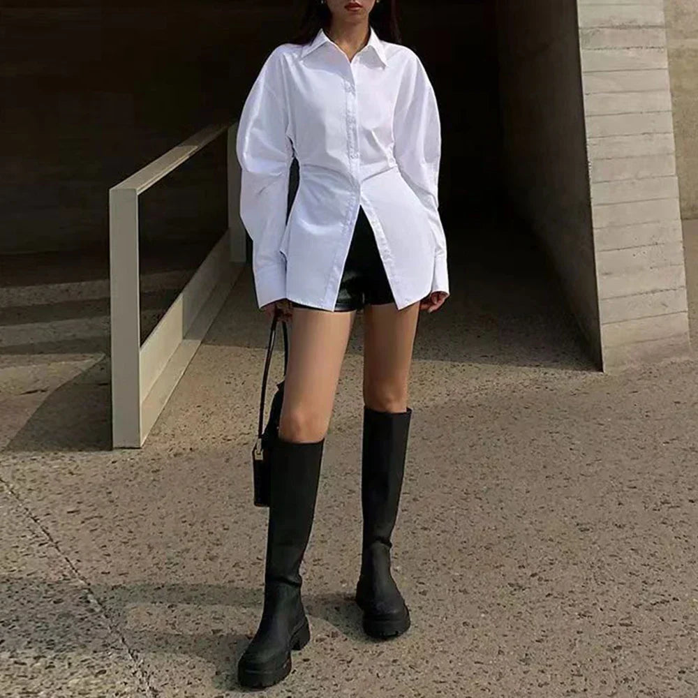 Dames Oversized Blouse met Strik en Kraag Wit
