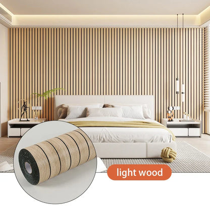 Zelfklevend Wandpaneel 3D Houtlook PVC 40x300cm Woonkamer Slaapkamer Peel and Stick Muursticker Behang Latten Patroon Waterdicht