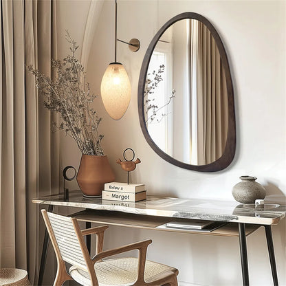 Sansoti | Japandi Organische Houten Wandspiegel | Decoratieve Spiegel voor Woonkamer, Slaapkamer & Hal