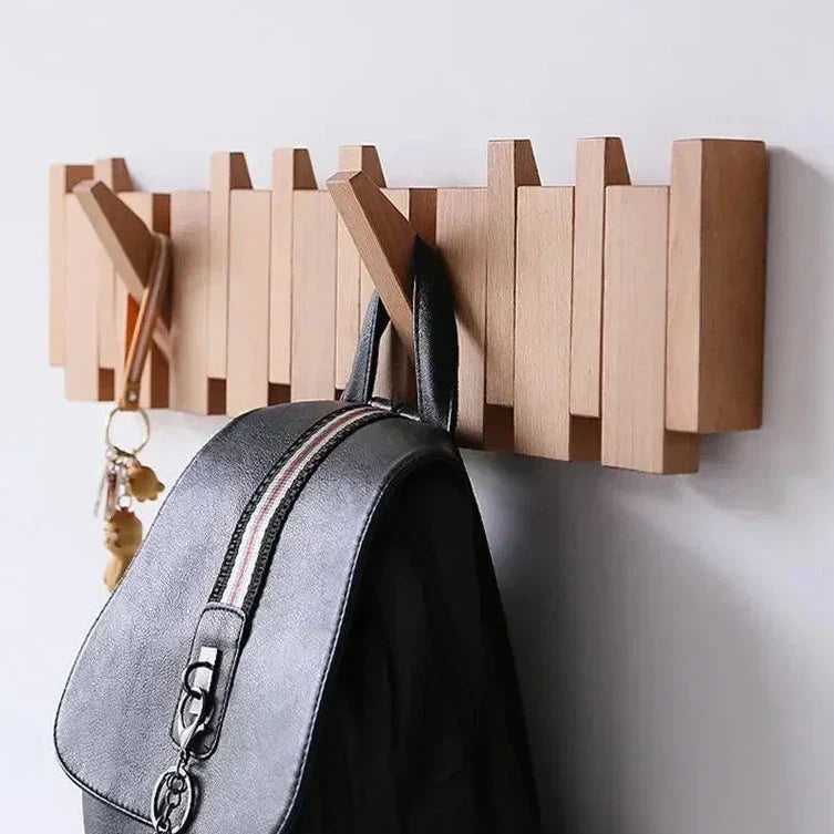 Magnetische Wandkapstok Beuken & Walnoot – Inklapbare Haken Duurzaam FSC-Hout Smal Design Hal Entree Slaapkamer Scandinavisch