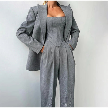 Dames 3-Delige Set - Blazer, Broek en Top met Corset