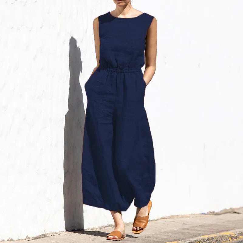 Vrouwelijke Jumpsuit Katoen Linnen Zomerjurk