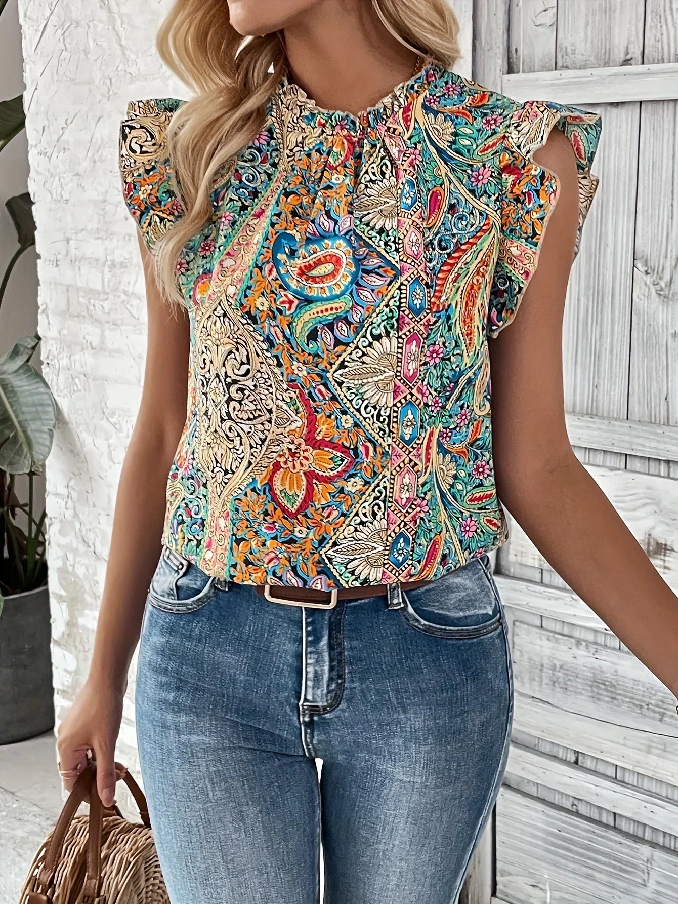 Vrouwelijke Blouse met Ruches en Kanten Borduursel
