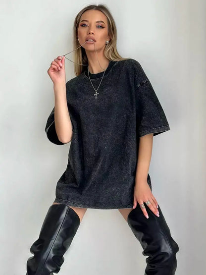Vrouwen Oversized T-shirt Vintage Look Zomerse Stijl