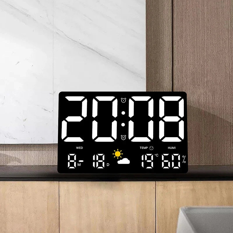 Digitale LED Wandklok Temperatuur Vochtigheid Weerstation Wekker Kleurenscherm Slaapkamer Woonkamer Kantoor Kalender