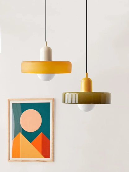 Glazen Hanglamp met Dubbele Kleurkap – Moderne Bauhaus-Stijl Verlichting voor Woon- en Eetkamer