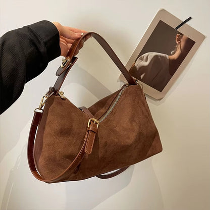Luxe Suede Handtas Zwart Elegante Vrouwentas