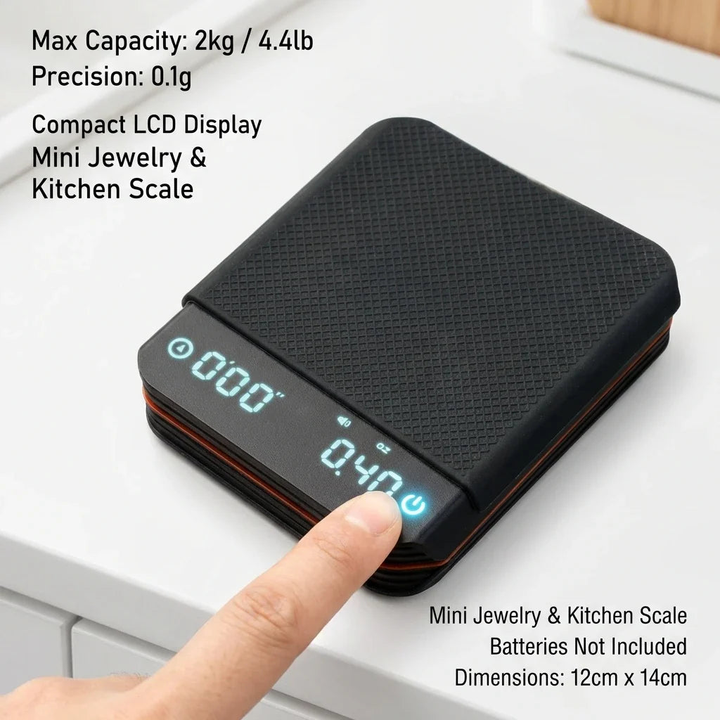 Koffieweegschaal Digitaal 2000g Oplaadbaar USB-C Timer Espresso Precisie 0,1g LED Compact Draagbaar Barista Keukenweegschaal