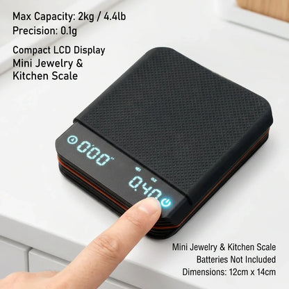 Koffieweegschaal Digitaal 2000g Oplaadbaar USB-C Timer Espresso Precisie 0,1g LED Compact Draagbaar Barista Keukenweegschaal