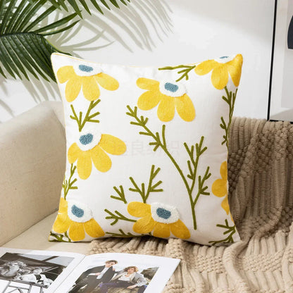 Kussenhoes 45x45cm Katoen Canvas Geborduurd Bloemen Wit Sierkussenhoes Bank Slaapkamer Landelijke Stijl Decoratief