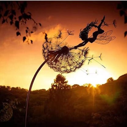 Metalen Feeën Tuinornament met Paardenbloem 60cm Hoogte Decoratief Sculptuur voor Tuin Terras Buitendecoratie