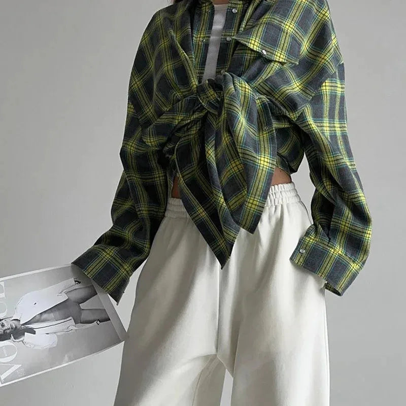 Dames Oversized Overhemd Groen Geruit