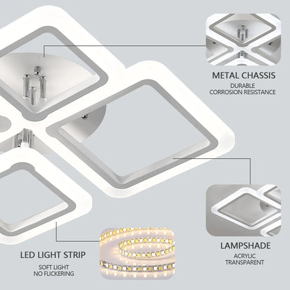 LED Plafondlamp Dimbaar Vierkant Acryl Wit Afstandsbediening Woonkamer Slaapkamer Modern 35W-160W Plafonnière Studeerkamer
