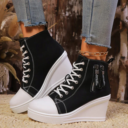 Wedge Sneaker Elegante Hak met Ritssluiting Zwart