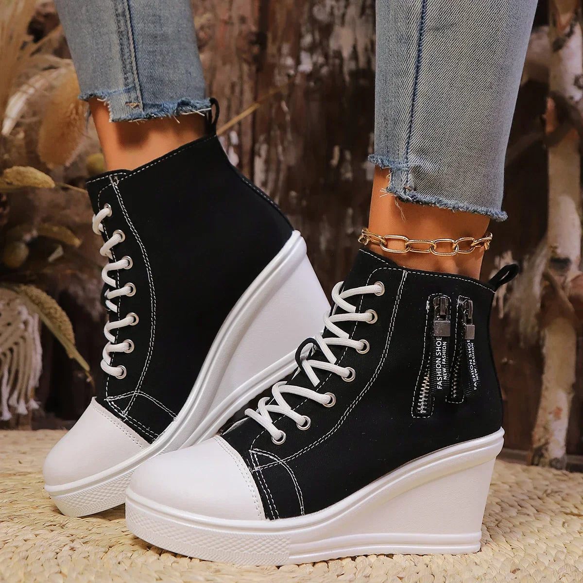 Wedgesneaker voor Vrouw met Ritssluiting en Verborgen Hak