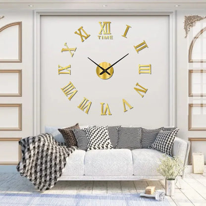 3D Wandklok Acryl Romeinse Cijfers 40cm Zilver Zwart Goud DIY Zelfklevend Klok Woonkamer Slaapkamer Groot Formaat Wanddecoratie