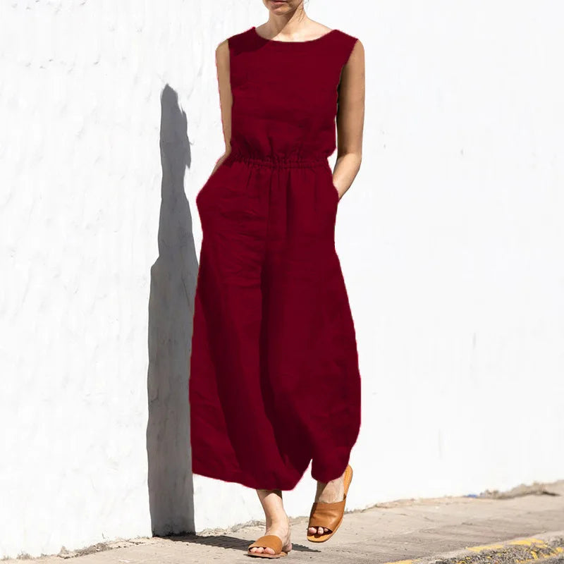 Vrouwelijke Jumpsuit Katoen Linnen Zomerjurk
