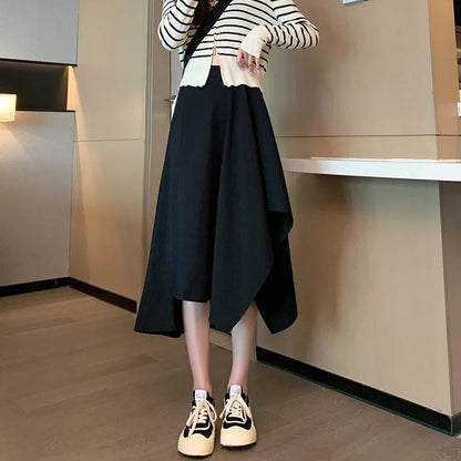 Midi Rok Plissé Chic Zwart Jurk Model