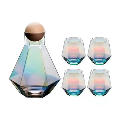 Diamantslijpsel Glazen Drinkwarenset 5-Delig met Karaf en 4 Glazen voor Water, Sap en Frisdrank