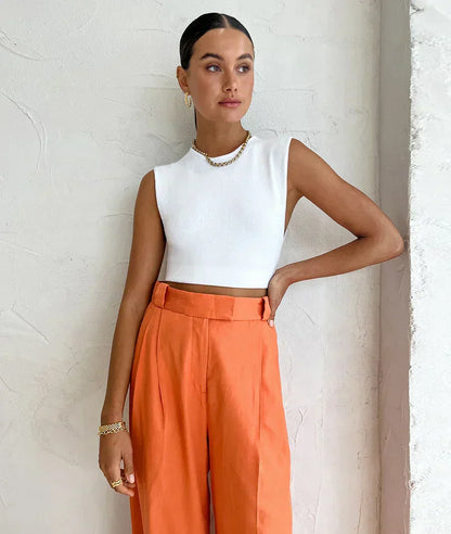 Damesbroek Linnen Oranje Zomerbroek Comfortabele Stijl