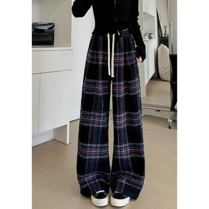 Dames Oversized Geruite Broek Zwart Grootmaat