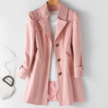 Dames Trenchcoat Halflang Elegant met Enkele Knoop
