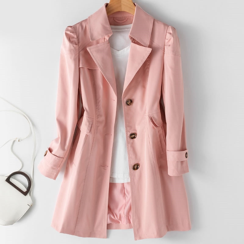 Dames Trenchcoat Middellang Met Enkele Knopen