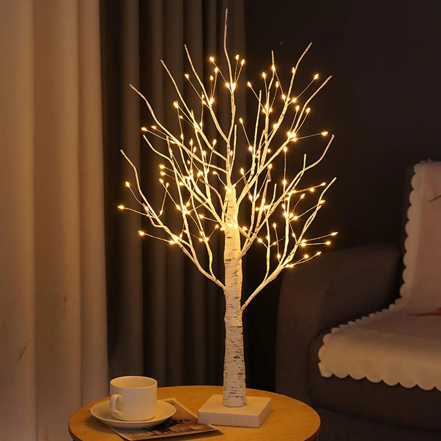 Decoratieve Berkenhouten Lichtboom met LED-Verlichting 60 cm Warm Sfeerlicht Natuurboom Decoratie voor Woonkamer Slaapkamer