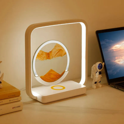 Zandkunst Nachtlamp met Draadloze Oplaadplek – Sierlijk Bewegend Zand & LED-Verlichting voor Slaapkamer Bureau Decoratie